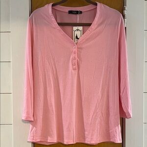 Pink Henley-Sleeve Women's Top